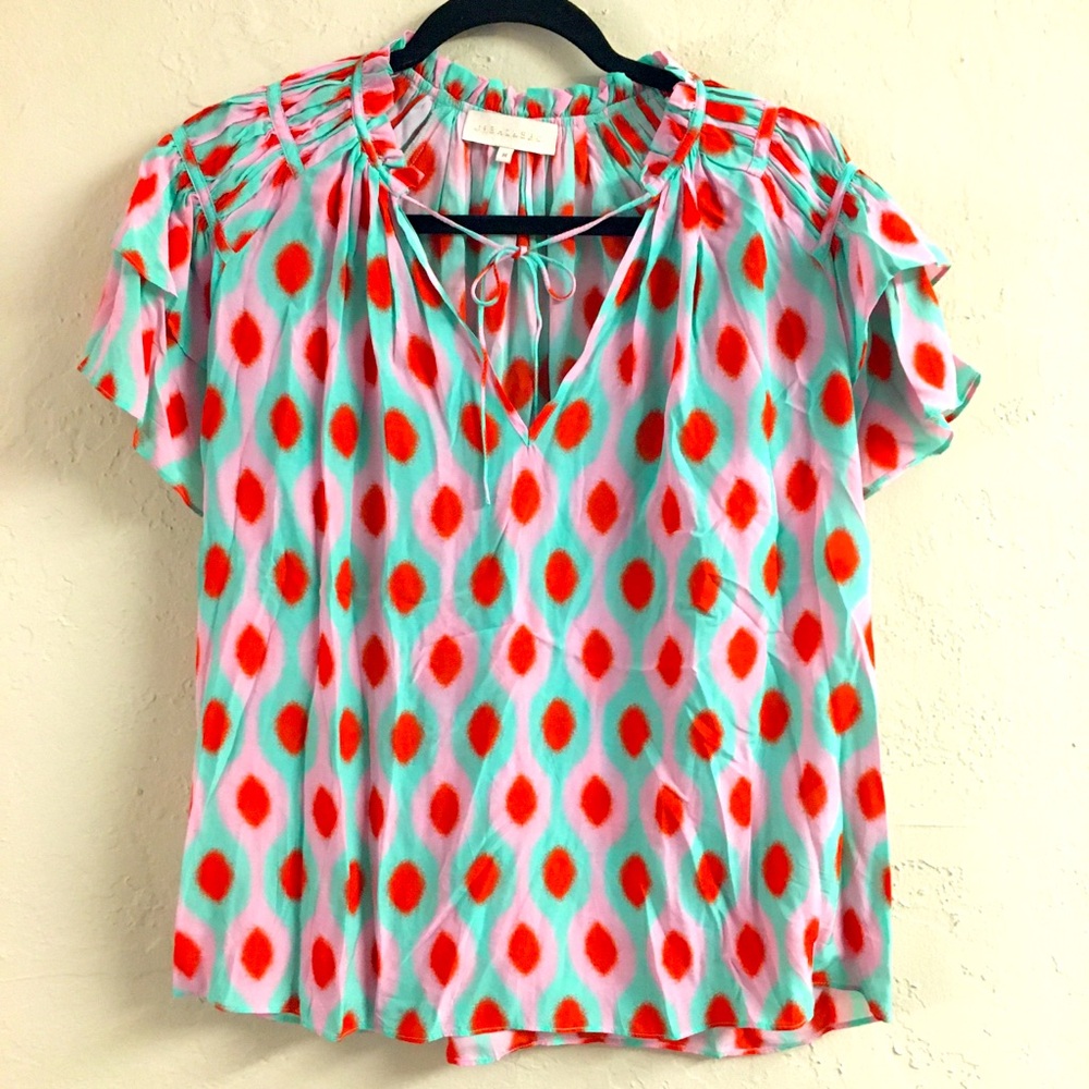 Caballero Flutter Short Sleeve Blouse Medium Lightweight 100% Viscose
